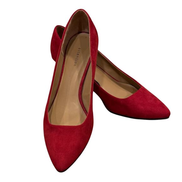 Attention Shoes - Attention Women's Pump Heel Shoe Suede Look Red Size US 9